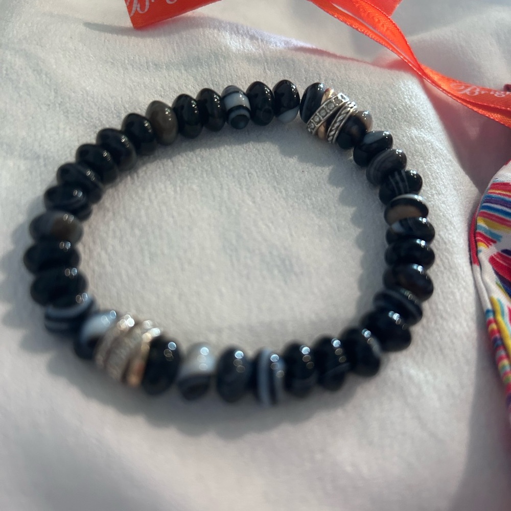 Brighton Neptune’s Rings Banded Black Agate Stretch Bracelet - Picture 4 of 4